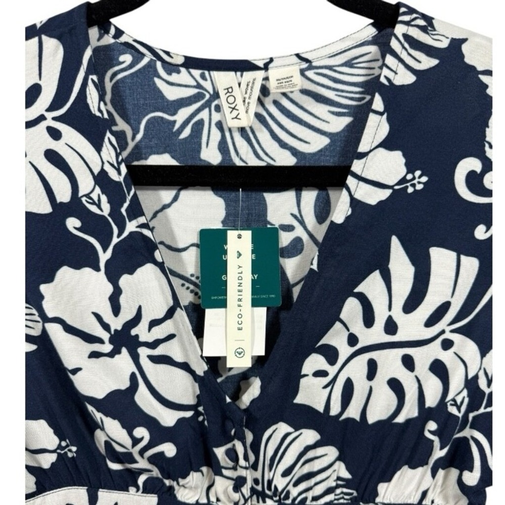 NWT Roxy Tropical Floral Ocean Echo Maxi Button Down Shirt Dress Navy Size XL‎ - Picture 10 of 15